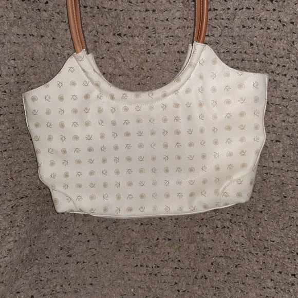 KENZIA-Looping Shoulder Bag-Beige Coated  Canvas/Brown Leather-Excellent - Picture 4 of 9